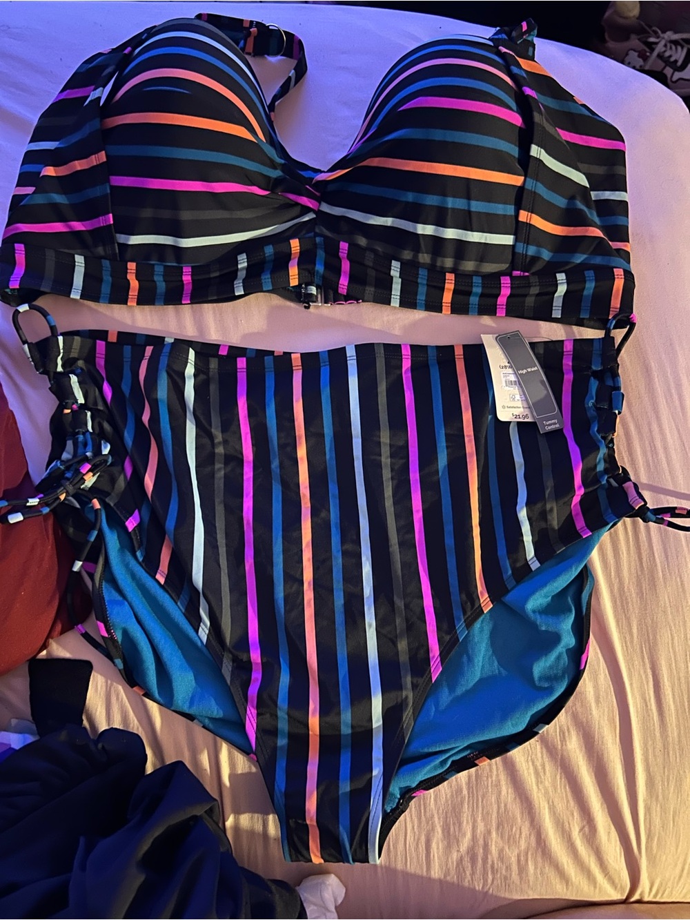Girls' Black Multi-Stripe Two-Piece Swim Set